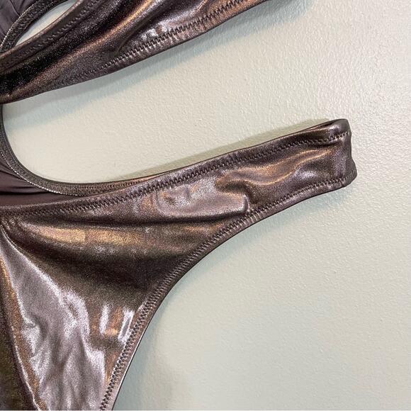 Skims Stretch Metallic Swim Halter Monokini One-Piece Swimsuit Carbon 2X NWT - Picture 4 of 16